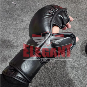 Guantes de Entrenamiento MMA de Cuero PU Negro, Transpirables, con Protección en la Palma, Cierre, Material Suave Antideslizante, Colores Personalizables - Product Image 5