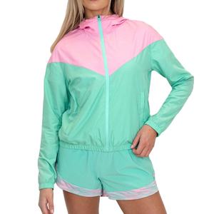 Ensemble coupe-vent et short pour femme, color block, léger, deux pièces, survêtement, tenue de sport d'extérieur, veste et short - Product Image 1