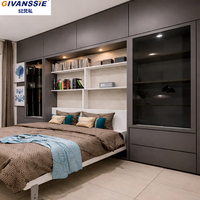 Ensemble de chambre à coucher modulaire GIVANSSIE de luxe moderne, taille King/Queen, cadre en bois de pin, rangement intégré, design convertible, lit gain de place