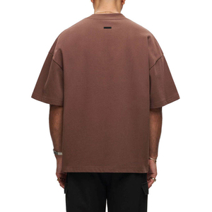 เสื้อยืดแขนสั้นผู้ชายสีน้ำตาลทรงโอเวอร์ไซส์ คอกลม สีพื้น ผ้าคอตตอนเจอร์ซีย์ถัก สวมใส่สบาย - Product Image 1
