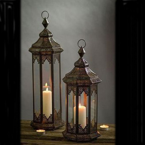 Modern Farmhouse Iron Lantern with Decorative Glass Enclosure for Home Accent Decor - Product Image 2