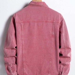Veste en jean patchwork rouge pour homme, col rabattu, boutons sur le devant, couleur unie, coupe classique, en coton, pour l'automne - Product Image 3