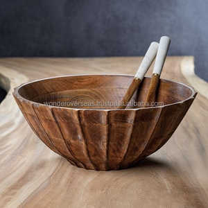 Ensaladera de Madera de Acacia, Tazón de Madera de 8 Pulgadas para Servir Frutas, Ensaladas, Cereales, Tazón Decorativo para Cocina y Hogar - Product Image 2