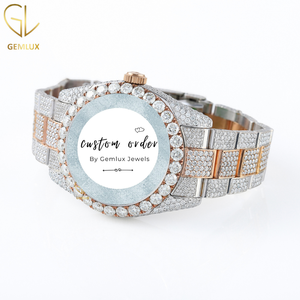นาฬิกาฮิปฮอปประดับเพชรแบบสองสีโรสโกลด์สำหรับผู้ชาย - Product Image 3