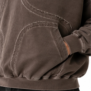 Sweat à capuche zippé en polaire surdimensionné pour homme, style streetwear épais, effet vintage délavé, coupe décontractée, mode hiver, poche, logo personnalisé - Product Image 6