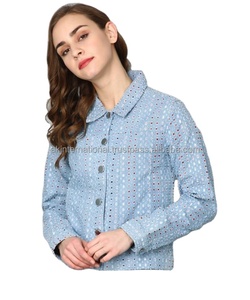 Vestes en jean courtes à perles pour femmes, mode veste de camionneur décontractée Vintage à manches longues, manteau en Denim, vente en gros et personnalisé - Product Image 1