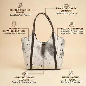 Bolso Tote Clásico de Cuero con Pelo, de Cuero Genuino, Estilo Vintage, Gran Capacidad, Portátil, para Llevar al Hombro - Product Image 3