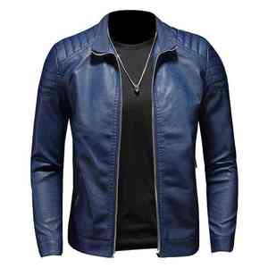 Men's PU Leather Motorcycle Jacket Zipper <b>Stand</b> Collar <b>Slim</b> Fit Casual Autumn <b>Coat</b> Solid Color Windproof Moto Biker Jacket - Product Image 6
