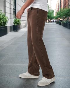 Jean en denim décontracté pour homme, taille mi-haute, coupe large, 100 % coton, écologique, lavable, marron - Product Image 3