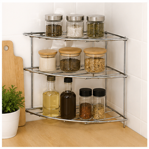 <b>Kitchen</b> <b>Corner</b> Shelf Organizer Heavy-Duty Countertop & Cabinet <b>Storage</b> Rack for Plates Spices and Pantry Metal Triangle Standing - Product Image 2