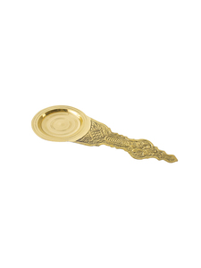 Cuillère traditionnelle en laiton pour Aarti Pooja, cuillère rituelle sculptée dorée, petit accessoire de culte - Product Image 1