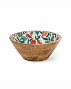Tazón de Madera de Mango Ecológico Hecho a Mano con Diseño Floral en Acuarela Rosa y Blanca, Estilo Rústico, para Servir Ensaladas - Product Image 4