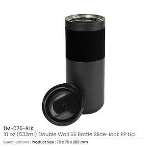 <b>Double</b> <b>Wall</b> Vacuum Insulated Stainless Steel Bottles Slide-Lock PP Lid 532ml (18 Oz) - Product Image 5