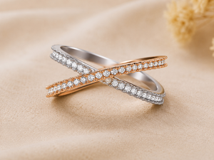 แหวนเพชร CVD Lab Diamond X รุ่น Rose & White Gold Crossover Pave Diamond Statement Ring |   ผู้ผลิตเครื่องประดับชั้นดีแบบ OEM ODM - Product Image 1