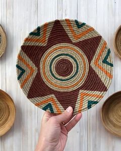 Round Bohemian Style Handmade Table <b>Mat</b> With Star Pattern Black Turquoise Brown White Geometric Design - Product Image 5