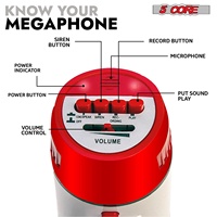 Mégaphone 5 cœurs 30W, haut-parleur PA type corne de bœuf avec portée de 800 yards, amplificateur de voix puissant, portable