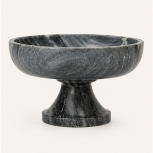 Bol sur piédestal en marbre naturel gris de luxe, bol à fruits vintage en pierre noire, centre de table pour salle à manger, cuisine moderne minimaliste - Product Image 3