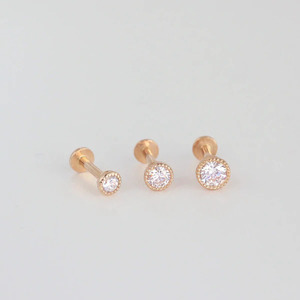 14K Solid Gold <b>Beaded</b> Bezel Labret Manufacturer Body-Safe Internal <b>Threading</b> 16G 18G Real Diamond Lab Grown Piercing Factory - Product Image 1