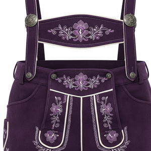 Lederhosen pour homme en cuir violet avec broderie, taille haute, style traditionnel bavarois pour l'Oktoberfest - Product Image 5