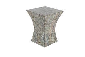 Tabourets carrés évasés gris fumé naturel, mosaïque artisanale en nacre, petite table d'appoint, décoration de salon - Product Image 2
