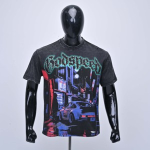 เสื้อยืดลำลองผู้ชายคุณภาพพรีเมียม พิมพ์ลายตามสั่ง ทรงหลวม คอโอ ผ้าเจอร์ซีย์คอตตอน ซักย้อมแบบแอซิดวอช แห้งเร็ว เป็นมิตรต่อสิ่งแวดล้อม - Product Image 1