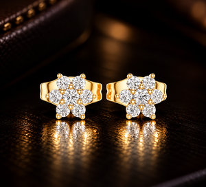 Runder Labor-Diamantschliff 14K 18K Gelbgold Blumencluster Sieben-Stein-Diamant-Ohrstecker 0,16CTW DEF VVS Elegantes Schmuckgeschenk ODM - Product Image 1