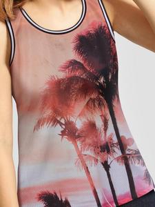 Débardeur sans manches pour femme avec imprimé palmier, col rond, tricoté en polyester, décontracté, pour l'été - Product Image 4