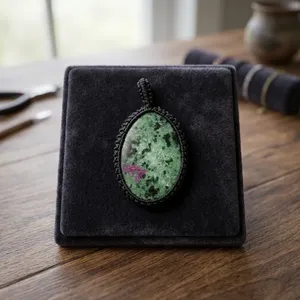 Natural <b>Ruby</b> Zoisite Macrame Pendant <b>Necklace</b> Handmade Boho Jewelry for Women, Adjustable Cord - Product Image 4