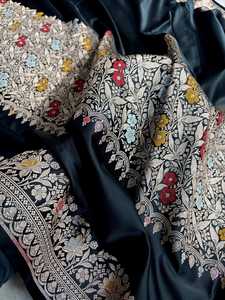 Sari en soie Banarasi Mashru Katan tissé à la main, motif floral Meenakari, authentique, pour femmes, pour occasions festives indiennes traditionnelles - Product Image 2