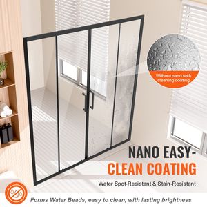 Porte de douche coulissante double semi-cadre 57,8-59 L x 70 H po, verre trempé transparent 1/4 po (6 mm), étanche, garantie 1 an - Product Image 3