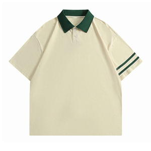 Polo pour homme en tissu Oxford vert, manches courtes, col crème, design respirant, coupe classique, couleur unie, tissu tissé - Product Image 1