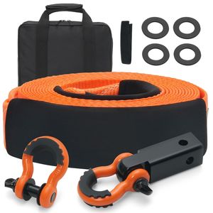 Kit de recuperación con correa de poliéster de alta resistencia para cabrestante, 3 pulgadas x 30 pies, correa de rescate con triple refuerzo, 2 ganchos de remolque, MBS-36,000 Lbs - Product Image 5