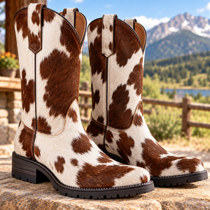 Botas Vaqueras de Cuero Vacuno Genuino para Hombre y Mujer |   Botas Vaqueras Hechas a Mano con Pelo |   Calzado Vaquero Artesanal, Moda Western - Product Image 1