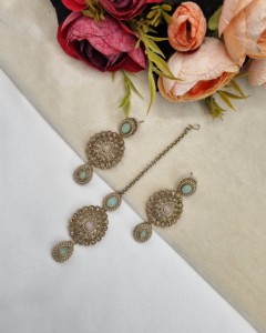 Exquisito conjunto de joyería de 3 piezas con gemas de corte ovalado y en forma de pera para mujer, conjunto de joyería de diseño, colección étnica para fiestas. - Product Image 3