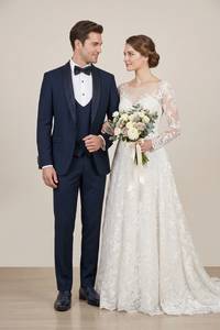 Costume de smoking slim brodé à la main pour homme, idéal pour mariage et soirée, noir, 100 % coton, service OEM pour le marié - Product Image 5