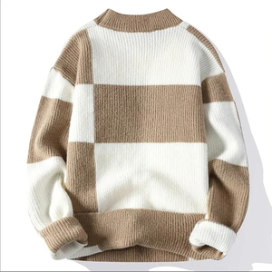 Pull en tricot à carreaux pour homme, manches régulières, style automne, 100% acrylique, manches longues - Product Image 1