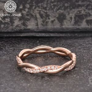 แหวนเพชรโมอิสสีโรสโกลด์ชุบเงินแหวนแต่งงานสำหรับผู้หญิงโรแมนติก - Product Image 4