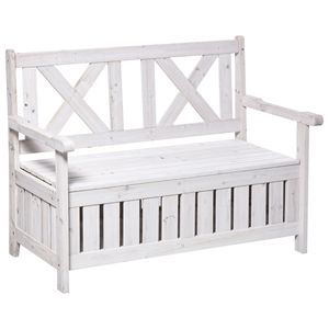 Panca da Giardino in Legno Massello a 2 Posti con Vano Portaoggetti, Design Elegante con Pannelli a Persiana per Esterni, Colore Bianco - Product Image 1