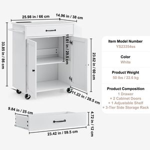 Carrello da Cucina Mobile in Marmo e Metallo da 32 Pollici con Vano Portaoggetti, Presa di Corrente, Porta Spezie e Portasciugamani - Product Image 3