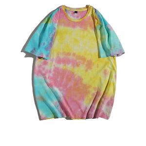 T-shirt tie-dye jaune et gris pour homme, impression personnalisée, manches courtes, coton, décontracté, surdimensionné, vintage, streetwear - Product Image 2