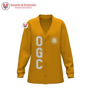 Cardigan pour femme en acrylique à col en V et manches longues, séchage rapide, qualité supérieure, fermeture à un bouton, avec broderie cercle doré et maçonnique |   OGC - Product Image 2