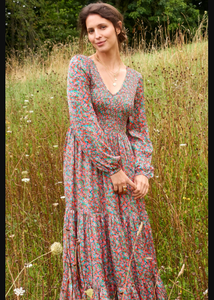 <b>Summer</b> Women Digital Printed Long <b>Sleeves</b> V-Neck Casual Long Ruffled Printed <b>Dresses</b> - Product Image 2