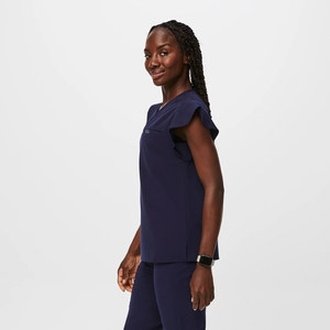 Scrubs Uniforms Sets <b>Flutter</b> <b>Sleeve</b> Sleeveless Design Four-way Elastic Fabric Beauty Salonscrubs Uniforms Sets Wholesale - Product Image 2