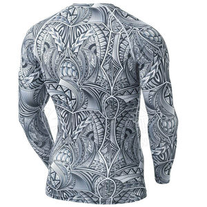 เสื้อรัดกล้ามเนื้อแขนยาวสำหรับผู้ชาย พิมพ์ลายแบบซับลิเมชั่น ผ้ายืดสแปนเด็กซ์ โพลีเอสเตอร์ แห้งเร็ว เหมาะสำหรับออกกำลังกาย ยิม ฟิตเนส MMA มวย ป้องกันรังสียูวี UPF50+ น้ำหนัก 240 กรัม - Product Image 4