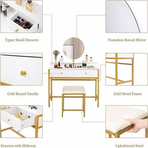 Grande Set Toeletta Trucco con Specchio Senza Cornice, Tavolo da Trucco con 2 Cassetti Grandi e 2 Cassetti Piccoli - Product Image 3