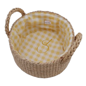 Panier en jacinthe d'eau tressée : Rangement de cuisine rond avec poignées - Product Image 2