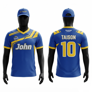 Uniforme de hockey sur gazon en polyester interlock 240 GSM de qualité supérieure, design à panneaux bleu et or, logo personnalisé par transfert thermique, séchage rapide, pour hommes - Product Image 1