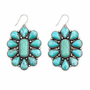 Western Turquoise Style Statement <b>Earrings</b> with 925 Silver <b>Hooks</b> Navajo Style Dangle Jewelry for Women Gift - Product Image 4