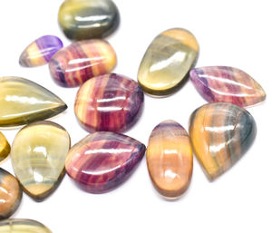 Vente en gros de cabochons en fluorite naturelle, lot en vrac de cabochons lisses en fluorite multicolore pour la fabrication de bijoux - Product Image 5