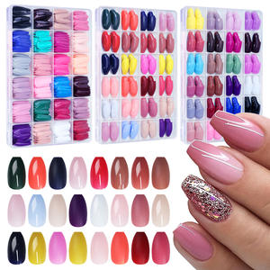 En gros Faux ongles à presser 3D mats, forme amande et cercueil, couvrance totale, style français, en ABS, design acrylique détachable, pour salon, 24 grilles - Product Image 1